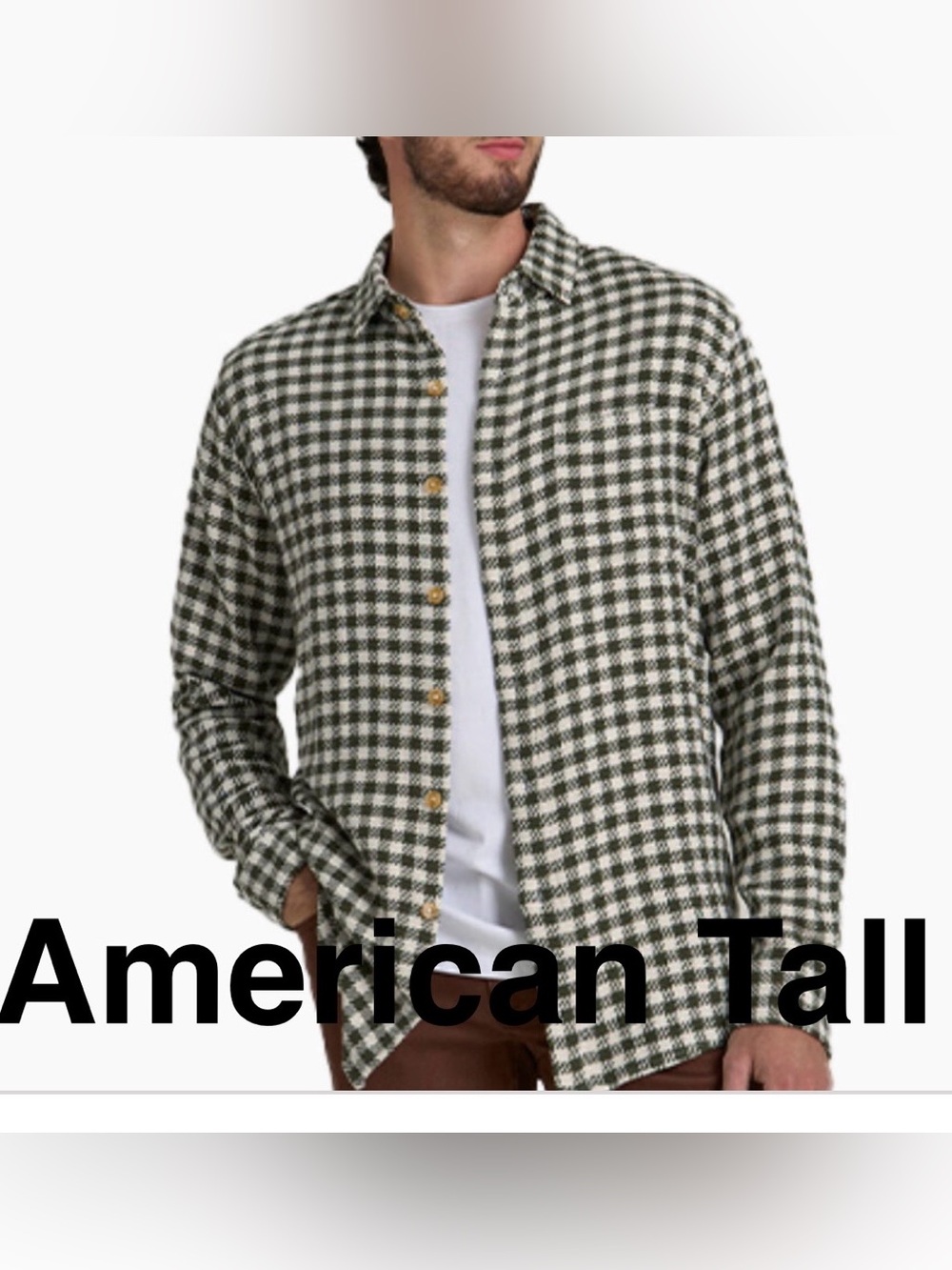 American Tall - Green Check Button-Down Shirt - Men’s Large